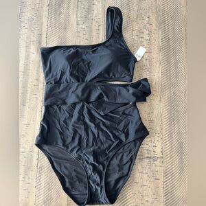 Aerie Cut Out Tie Asymmetrical One Piece Swimsuit